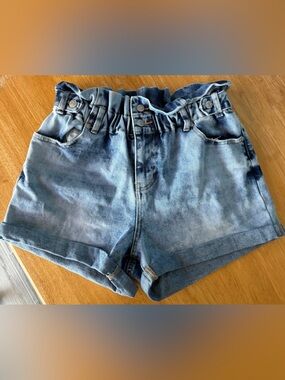Almost Famous Blue Denim Paperbag Waist Women's Shorts